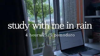 4 Hours Study with Me Pomodoro Rain Sounds No Music
