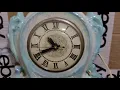 Vintage LANSHIRE Mantle Shelf Clock Cermic Blue White Pink Flowers some damge SOLD ON EBAY