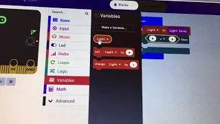 Set a light variable in microbit