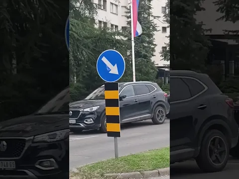 Saobraćajni znak: obavezno obilaženje ostrva sa desne strane  #traffic #automobile