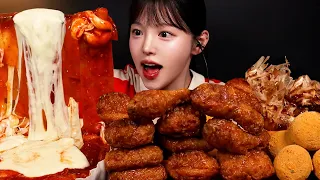 SUB)먹고싶은 거 다 먹는 돼지파티 4탄! 엽떡에 허니콤보 뿌링치즈볼 타코야끼까지 레전드 떡볶이 치킨 치트키 꿀조합 Chicken & Tteokbokki Mukbang Asmr