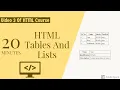 HTML TABLES LISTS 2020 HTML COURSE 3 IN HINDI