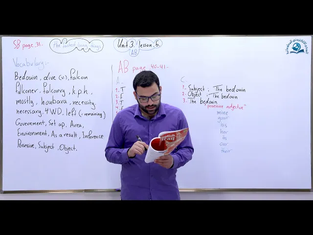 ⁣مادة اللغة الإنكليزية للصف الثالث المتوسط ،الوحدة الثالثة : الدرس الخامس