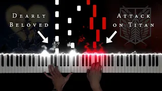 Left hand plays Kingdom Hearts, right hand plays Attack on Titan (Dearly Beloved x Guren no Yumiya)