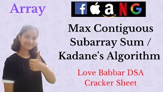 Max Contiguous Subarray Sum Kadane s Algorithm Array Love Babbar DSA Sheet Hindi