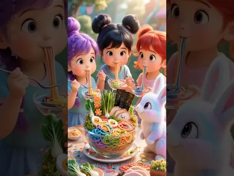 Rainbow Ramen Party Time! #cute #bunny #cartoon