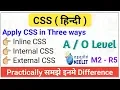 m2r5 o level CSS Apply CSS in HTML document Inline Internal External CSS types of css
