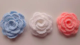كروشيه وردة مجسمة سهلة وبسيطة في رمشة عين Crochet Rose Flower 
