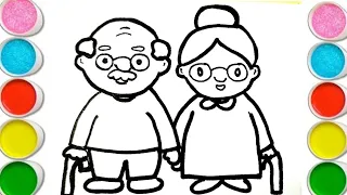 Cute Grandfather Grandmother Drawing Colouring Painting For Kids 