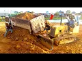 Download Lagu Mix Incredible landfill! dump Truck 5ton Drive Back Uploading Landslide Overturned, Bulldozer KOMAT…