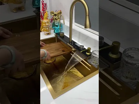 Product Link in Bio ( # 2368  ) 1️⃣ Gold Stream Multifunctional Waterfall Kitchen Sink