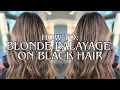 How To Balayage Black Hair to Blonde - Foil Placement Guide Formula and Tutorial for Hairdressers