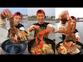 Lagu Fisherman Dagang ate starfish, lobster, Pipi shrimp, octopus and small crab sashimi#yummy #seafood