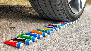تجربة دهس السيارة معجون الالوان مع بعض الأشياء الرائعة شاهد ماذا سيحدث   دندنها