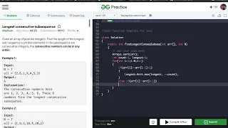 Longest consecutive subsequence GeeksForGeeks Java Best case Complexity