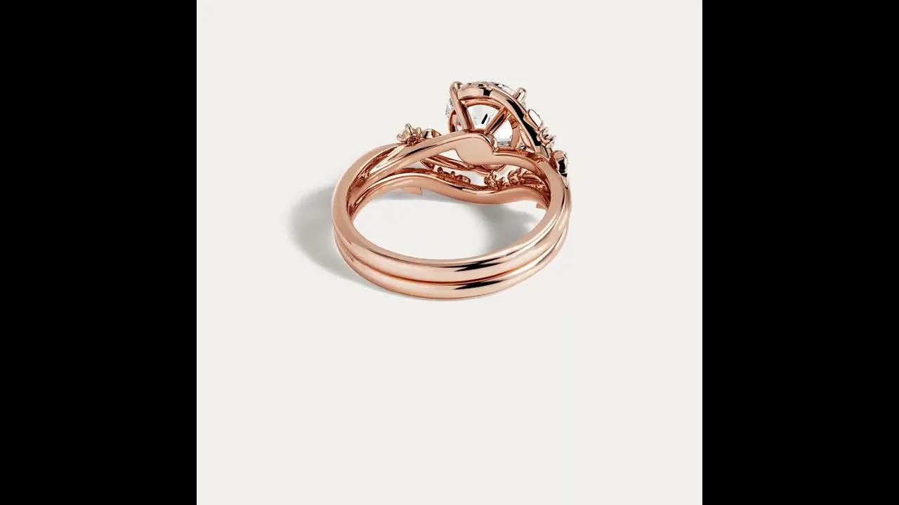 Octavia丨Round Cut Lab-Grown Diamond Leaf-Wrapped Bridal Ring Set