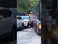 Greyhound bus driver struggles with narrow streets in New York City
