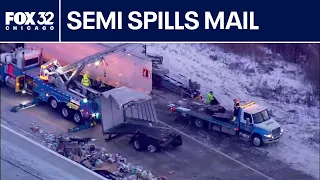 Semi crash on I-65 exit ramp spills mail across roadway in NW Indiana