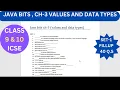 CH 3 JAVA DATA TYPES BIT TEST FOR CLASS 9 AND 10 ICSE SET1