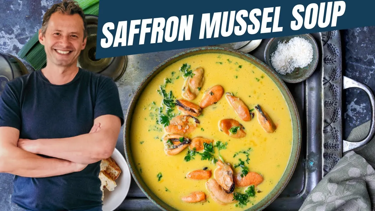 Deliciously Golden Saffron Mussel Soup"   Mediterranean recipe finale