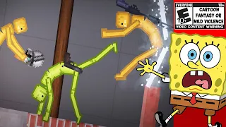 SpongeBob Reacts to MELONS Fight PUMPKINS In People Playground!