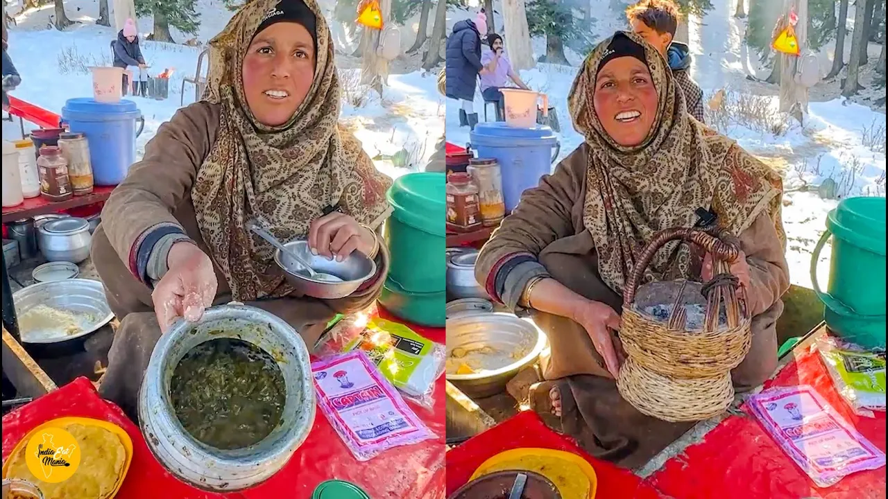 Bajrangi Bhaijaan Munni Mother Selling Saag With Makke Ki Roti Thali Rs. 80/-  l Kashmir Food Tour