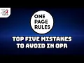 Top 5 Mistakes to AVOID in One Page Rules