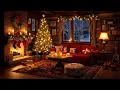 Cozy Christmas Cabin Ambience ☃️ Soft Jazz Music \u0026 Warm Fireplace Sounds for Snowy Nights
