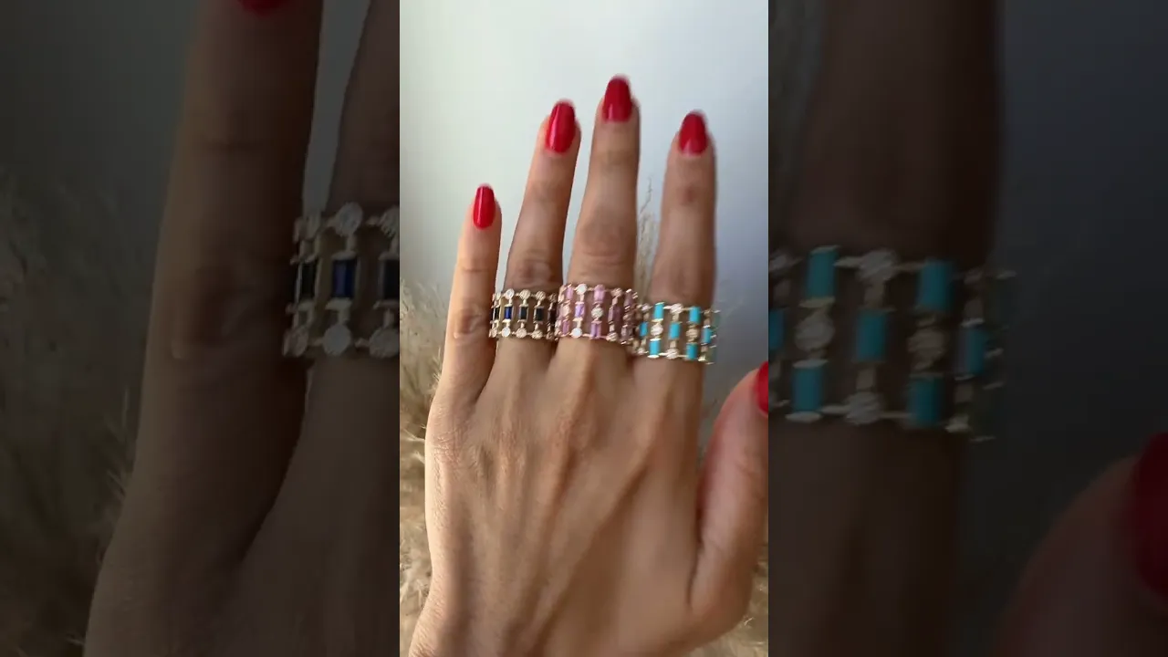 14K Yellow Gold Diamond & Blue Sapphire Lace Cigar Ring