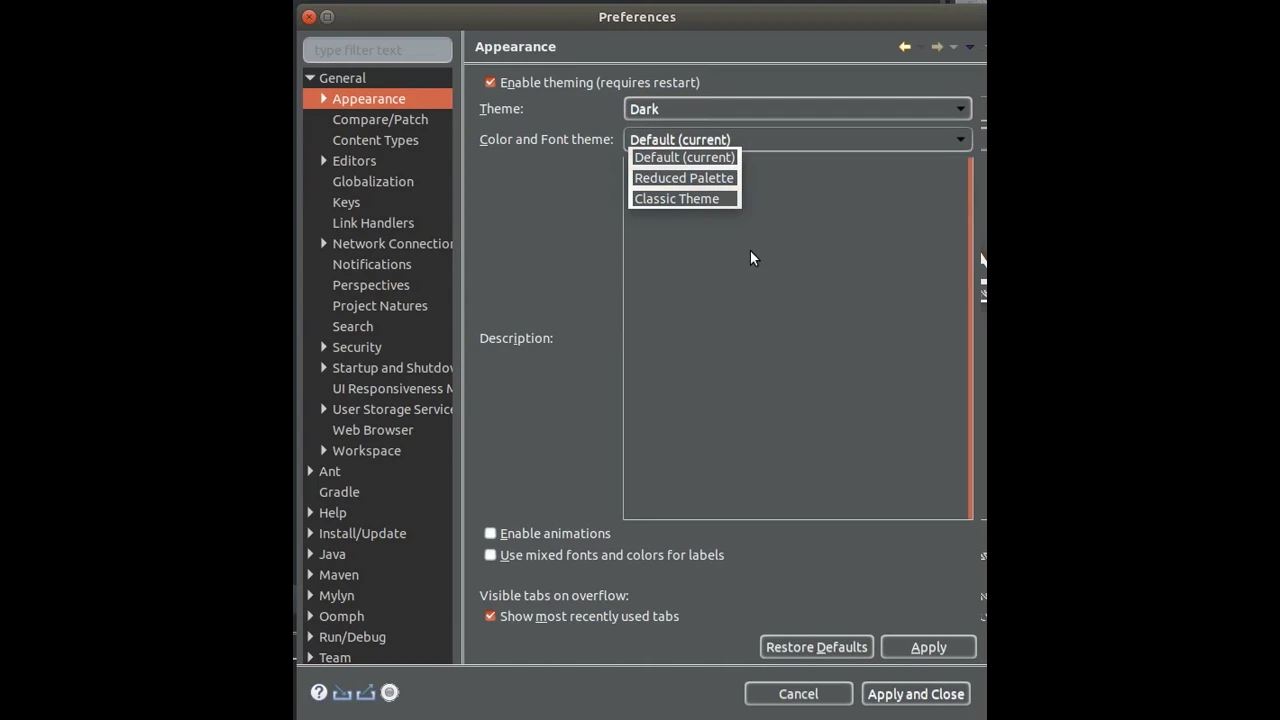 Messy Colors in Eclipse IDE Dark Theme in Ubuntu 18.04. March 2019