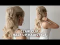 Easy Half Up Half Down Claw Clip Tutorial Hairstyle for Long Hair - Medium Hair
