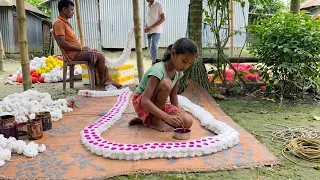 How to Make Artificial Kadamba Flower Garland | Village Craft Video