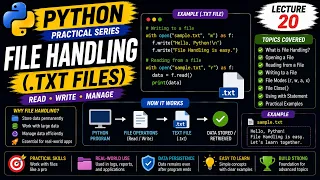Python File Handling txt Read Write Append Files Lecture 20