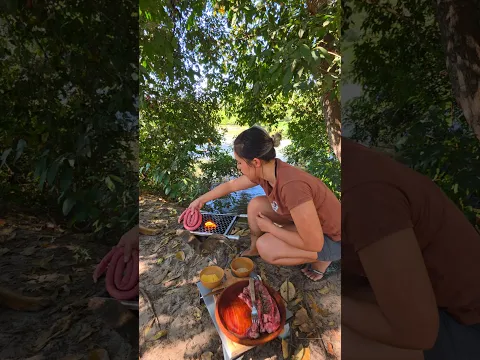 Pescaria e churrasco na beira do rio ASMR