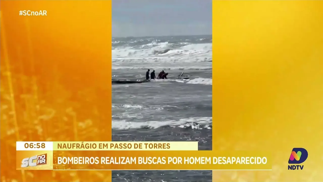 Bombeiros seguem buscas por pescador desaparecido após naufrágio em Passo de Torres