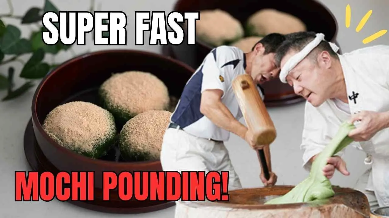 SUPER FAST-POUNDING MOCHI in NARA   How to Cook Yomogi Mochi at Home   Nakatanido