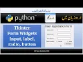 python tkinter GUI in urdu learn tkinter form widgets Label Box Radio Button Save Button