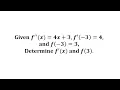 Antiderivatives Find a Function Given the Second Derivative Linear
