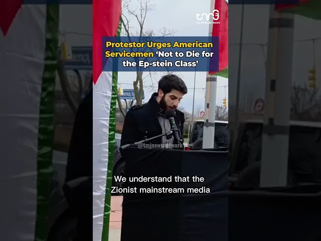 Protestor urges American servicemen to ‘Not to die for the Ep-stein class’