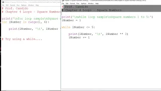 Python while loop square numbers