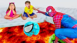 House Turns Into Lava! Superheroes Teamwork Adventures for kids