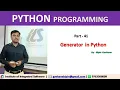 Part - 41 Generator in Python Yield Statement next method Hindi Language