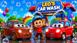 Car Wash Song for Kids Leo the Monkey Washes a Dirty Red Car Nursery Rhymes