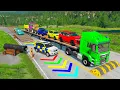 Download Lagu Flatbed Trailer McQueen Transportation with Truck - Speedbumps vs Cars vs Train - BeamNG.Drive #172