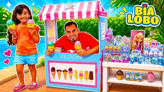 Bia Lobo Brinca de Sorveteria com Papai | Ice Cream Shop Pretend Play
