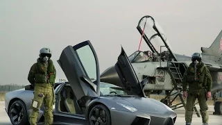 اقوى سباق بين لامبورغيني افينتادور وطائرة اف         دندنها