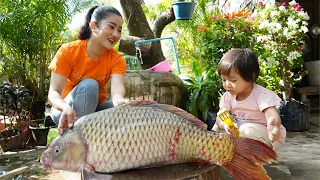 Peaceful life in countryside | Yummy big fish cooking | Mother and children cooking