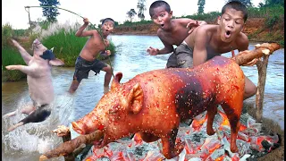 Primitive Technology - Pigs Cooking Eating Deliciou