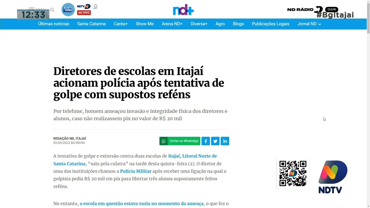 Bandidos tentaram aplicar golpe do Pix em diretores de uma escala de Itajaí