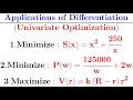 Application of differentiation in Univariate Optimization problems